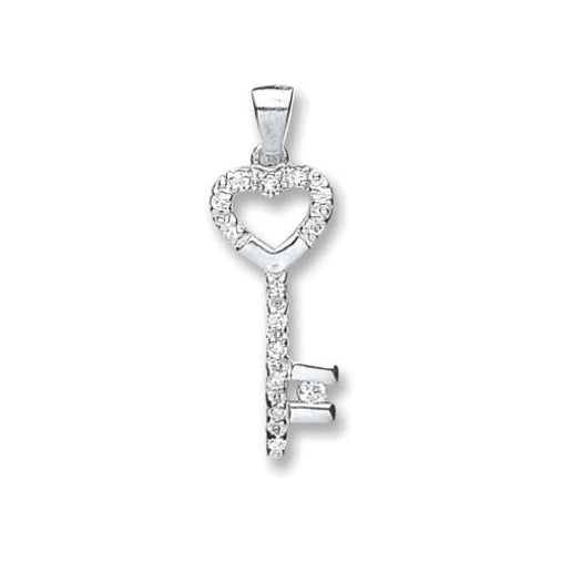 Silver Cubic Zirconia Key Drop Pendant - SPD0150