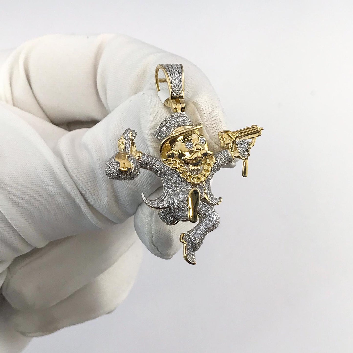 Yellow Gold Diamond Cartoon Mr Money Bags Pendant 10ct