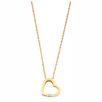 9ct Yellow Gold 0.04ct Diamond Heart Pendant with 18in/45cm Chain