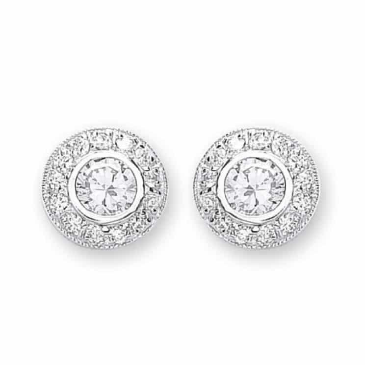 Silver Cubic Zirconia Cluster Stud Earrings