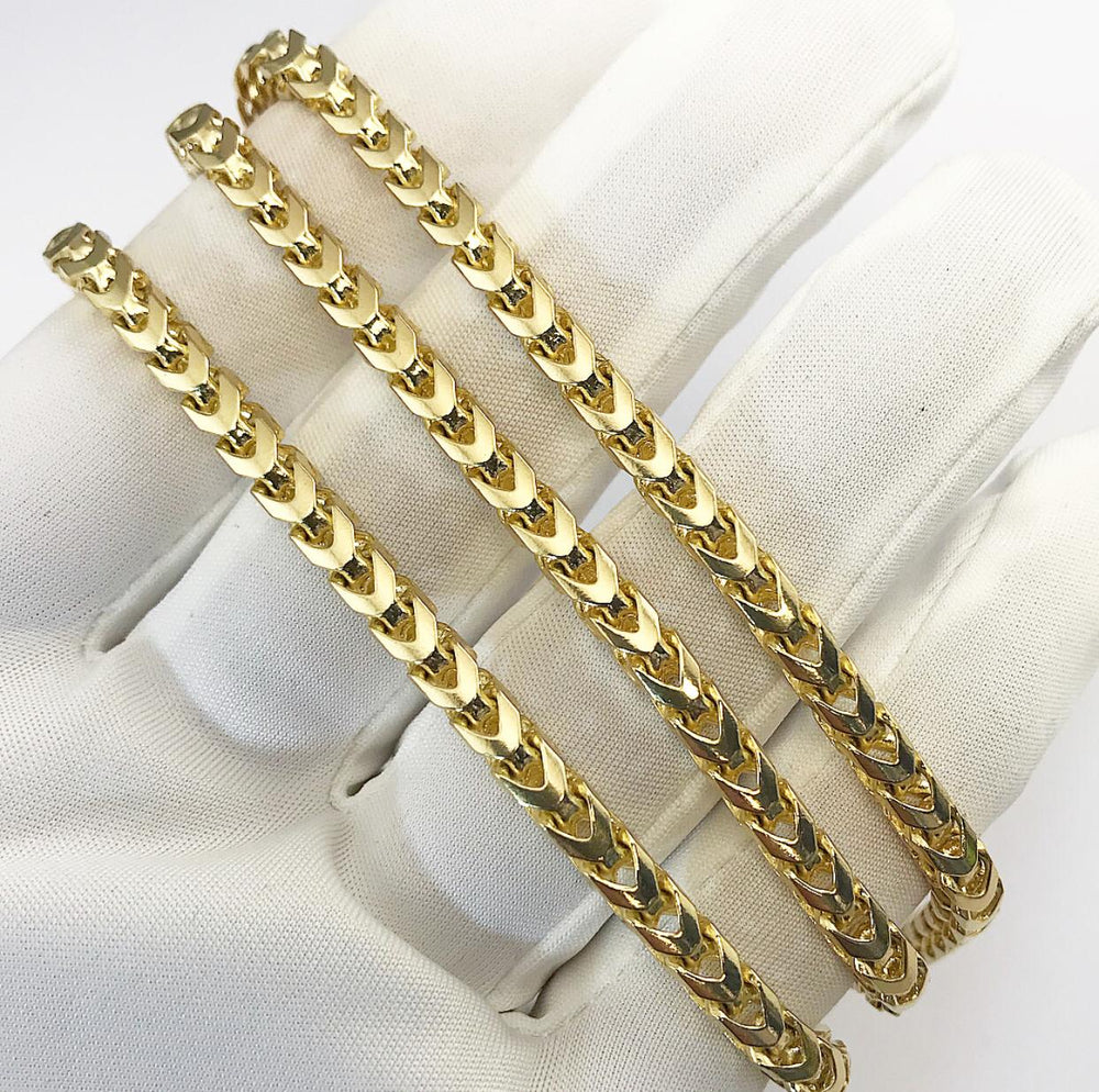 9ct 4mm Yellow Gold Diamond-Cut Franco Chain / Bracelet (Solid)