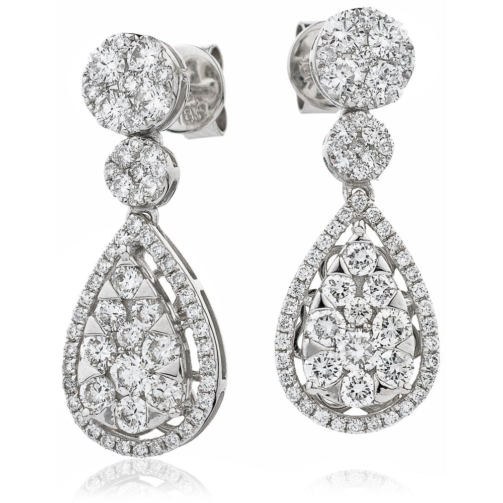 Pear Shape Diamond Cluster Earrings 1.90ct