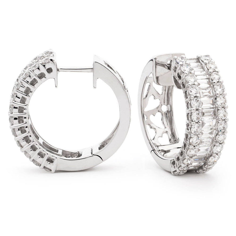 Round and Baguette Diamond Hoops 1.33ct