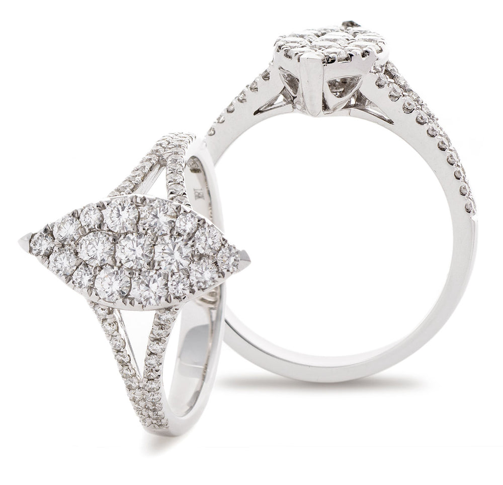 Marquise Shape Cluster Ring with Split Shoulders 0.75ct