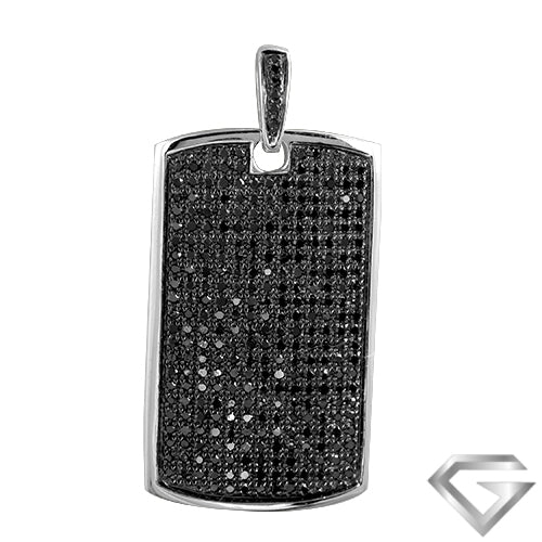 10K White Gold 1.00ctw Black Diamond Dogtag Pendant