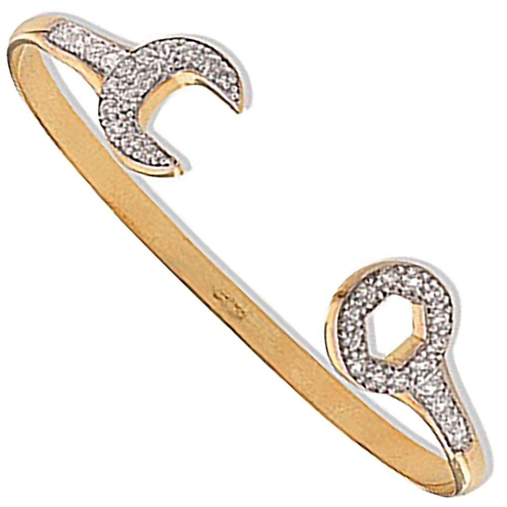 9ct Yellow Gold Baby Cubic Zirconia Spanner Bangle