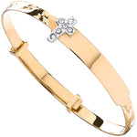 9ct Yellow Gold D/C Expandable Baby Bangle Cubic Zirconia Cross