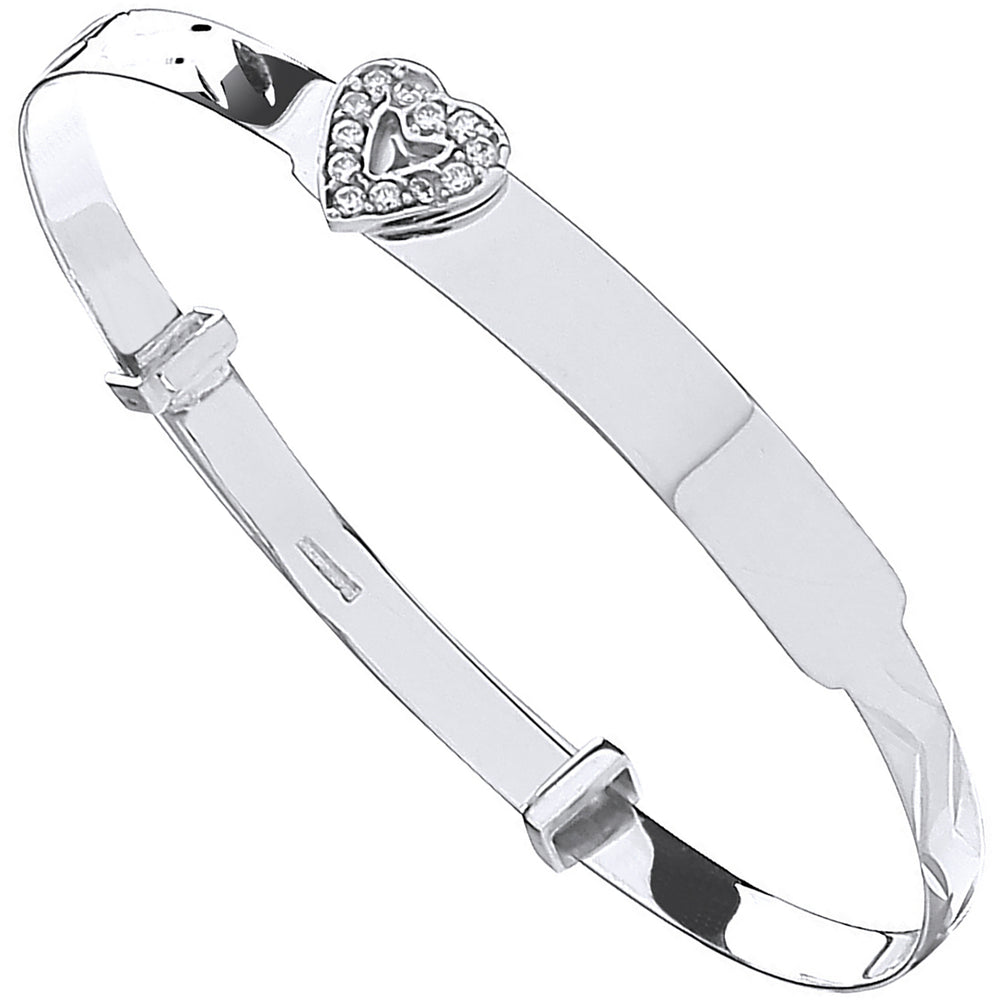 9ct White Gold D/C Expandable Baby Bangle Cubic Zirconia Heart