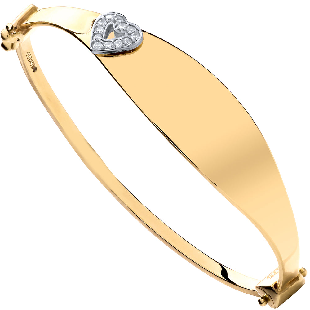 9ct Yellow Gold Oval ID with Cubic Zirconia Heart Baby Bangle