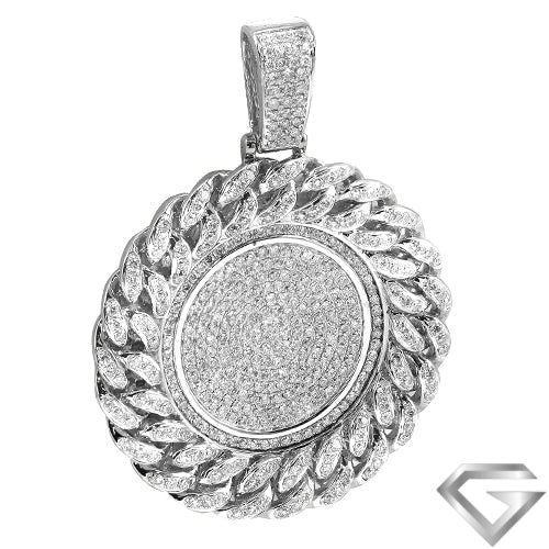 10K White Gold 3.75ctw Diamond Medallion With Miami Cuban Border