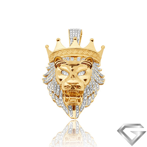10K Yellow Gold 5.25ctw Diamond Lion Head Pendant