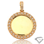 14K Yellow Gold 1.50ctw Mirror Place Disc Pendant With Fleur Cluster Border - Solid Back -