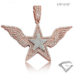 14K Rose Gold & White 3.55ctw Diamond 3-D Star With Wings Pendant - White Star