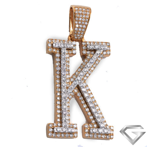 10K Yellow Gold & White 4.25ctw Two Tone Diamond Initial Pendant - "K"