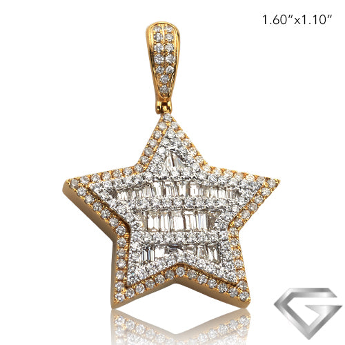14K Yellow Gold 2.75ctw Baguette Diamond Star Pendant