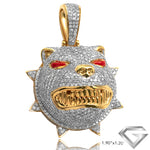 10K Yellow Gold 9.50ctw Diamond Bulldog Pendant - Spiked Collar - Red Enamel Eyes