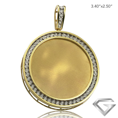 10K Yellow Gold 1.50ctw Illusion Set Diamond Memorial Pendant - Removable Plate - Satin Finish (Picture / Photo Pendants)