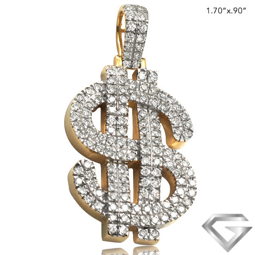 14K Yellow Gold 2.50ctw Diamond $Dollar Sign Pendant - Woven Design