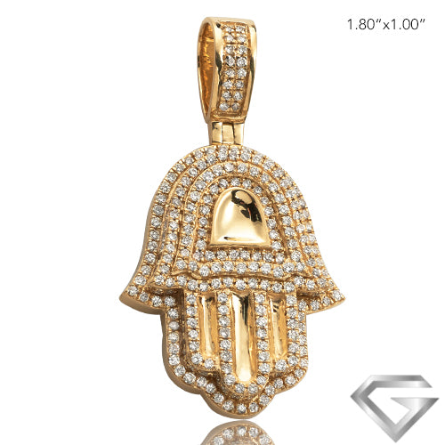 14K Yellow Gold 2.00ctw Diamond Hamza Pendant - Plain Gold Interior