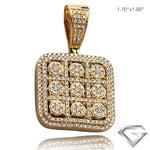 14K Yellow Gold 2.75ctw Diamond Square Shaped Pendnat With 9 Round Clusters - 2 Row Border