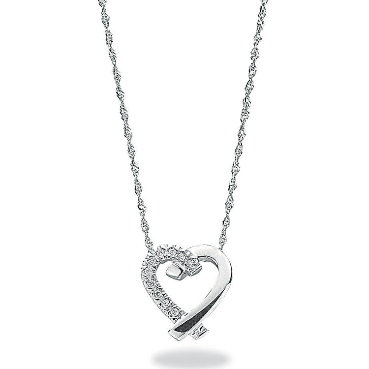 Womens 9ct White Gold 0.05ct Diamond Heart Pendant Necklace with 18in/45cm Chain