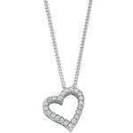 Womens 9ct White Gold 0.13ct Diamond Heart Pendant Necklace with 18in/45cm Chain