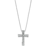 Womens 9ct White Gold 0.50ct Brilliant & Baguette Cut Diamond Cross Pendant Necklace with 18in/45cm Chain