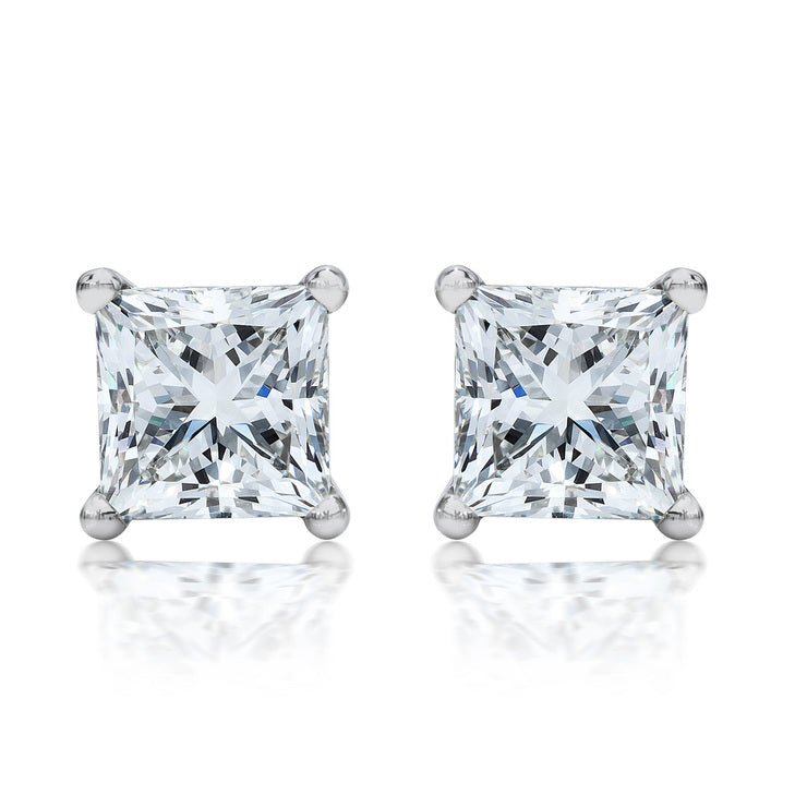 18ct White Gold 0.50ct Claw Set H/VS Princess Cut Diamond Stud Earrings