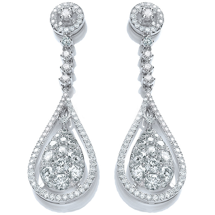 18ct White Gold 3.30ct Diamond Drop Earrings