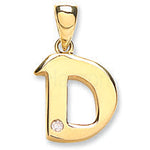 9ct Yellow Gold 0.01ct Diamond D Letter Pendant