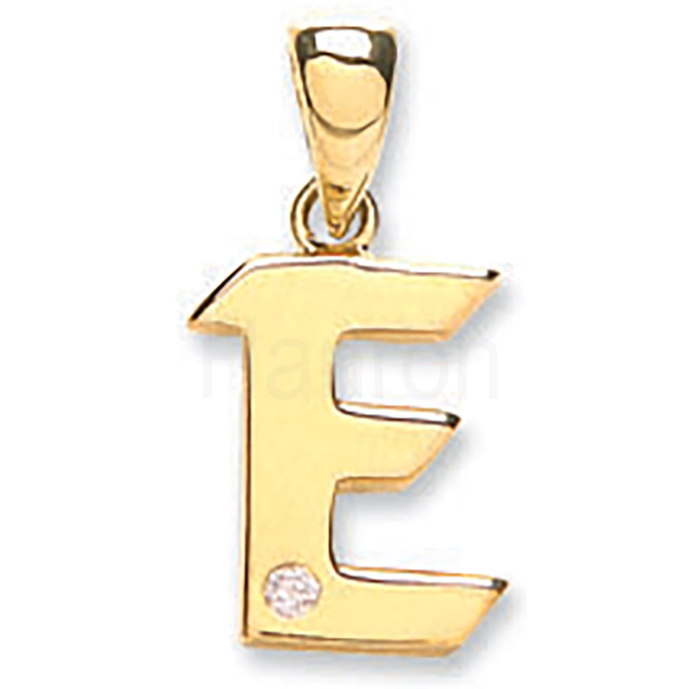 9ct Yellow Gold 0.01ct Diamond E Letter Pendant