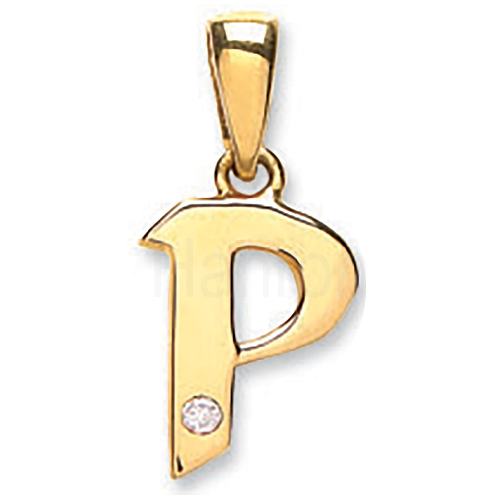 9ct Yellow Gold 0.01ct Diamond P Letter Pendant