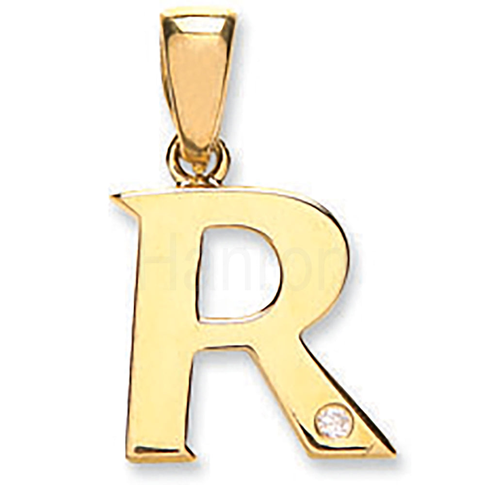9ct Yellow Gold 0.01ct Diamond R Letter Pendant