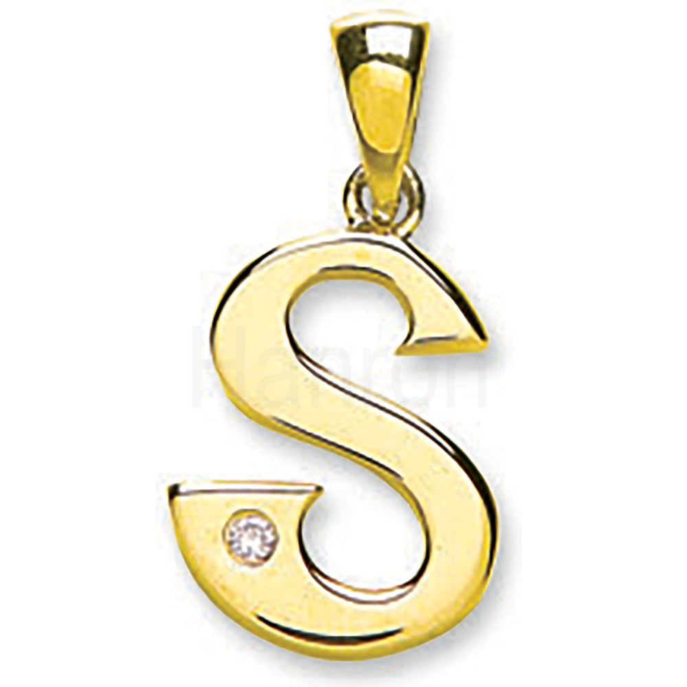 9ct Yellow Gold 0.01ct Diamond S Letter Pendant