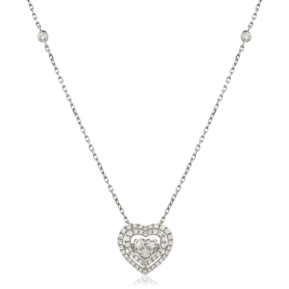 Heart Shape Double Halo Cluster Pendant and Chain 0.80ct