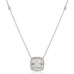 Cushion Shape Double Halo Cluster Pendant and Chain 1.25ct