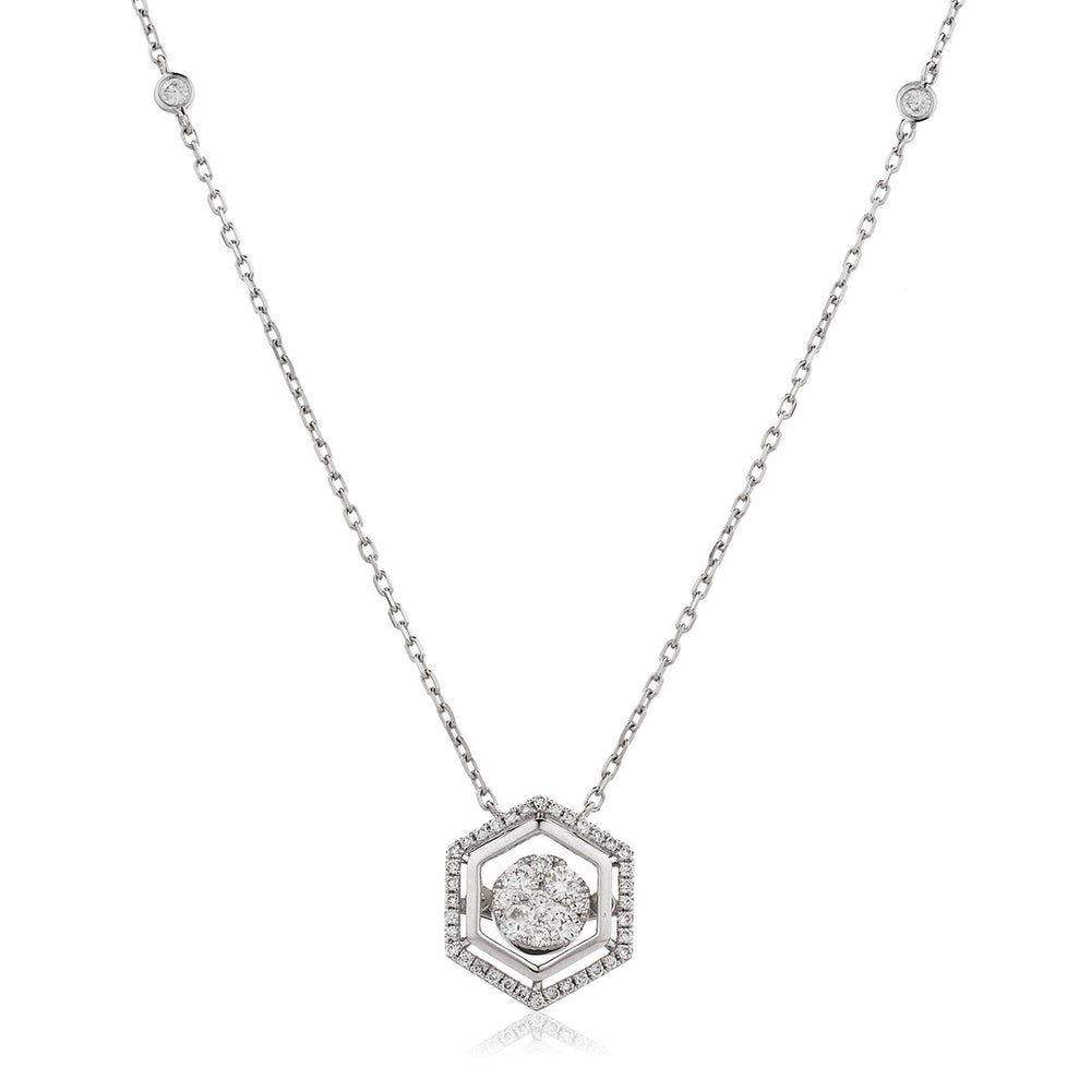 Hexagon Shape Halo Cluster Pendant and Chain 0.70ct