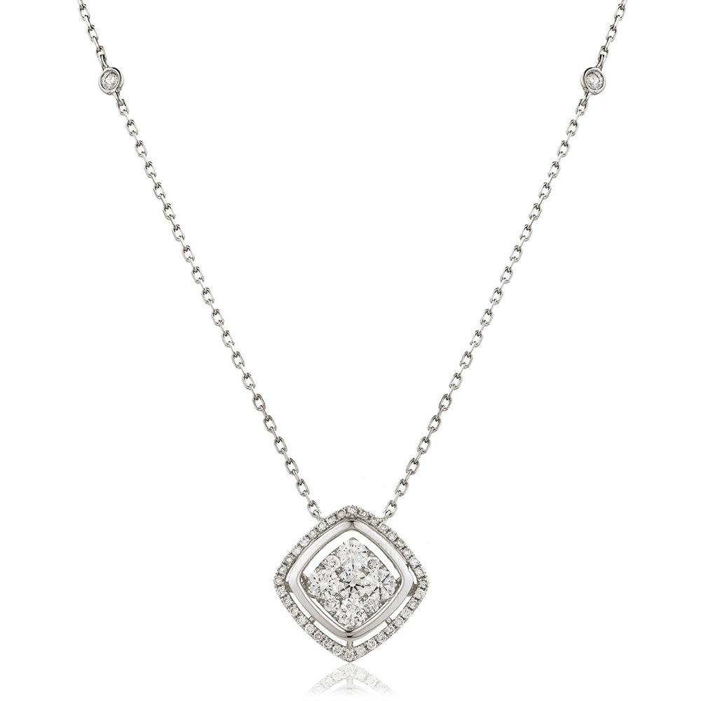 Cushion Shape Halo Cluster Pendant and Chain 1.05ct