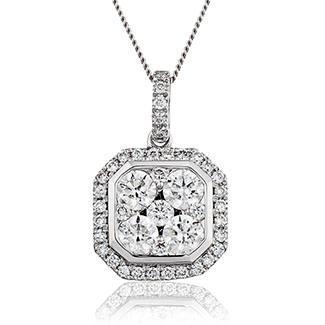 Ascher Shape Halo Cluster Pendant and Chain 0.80ct