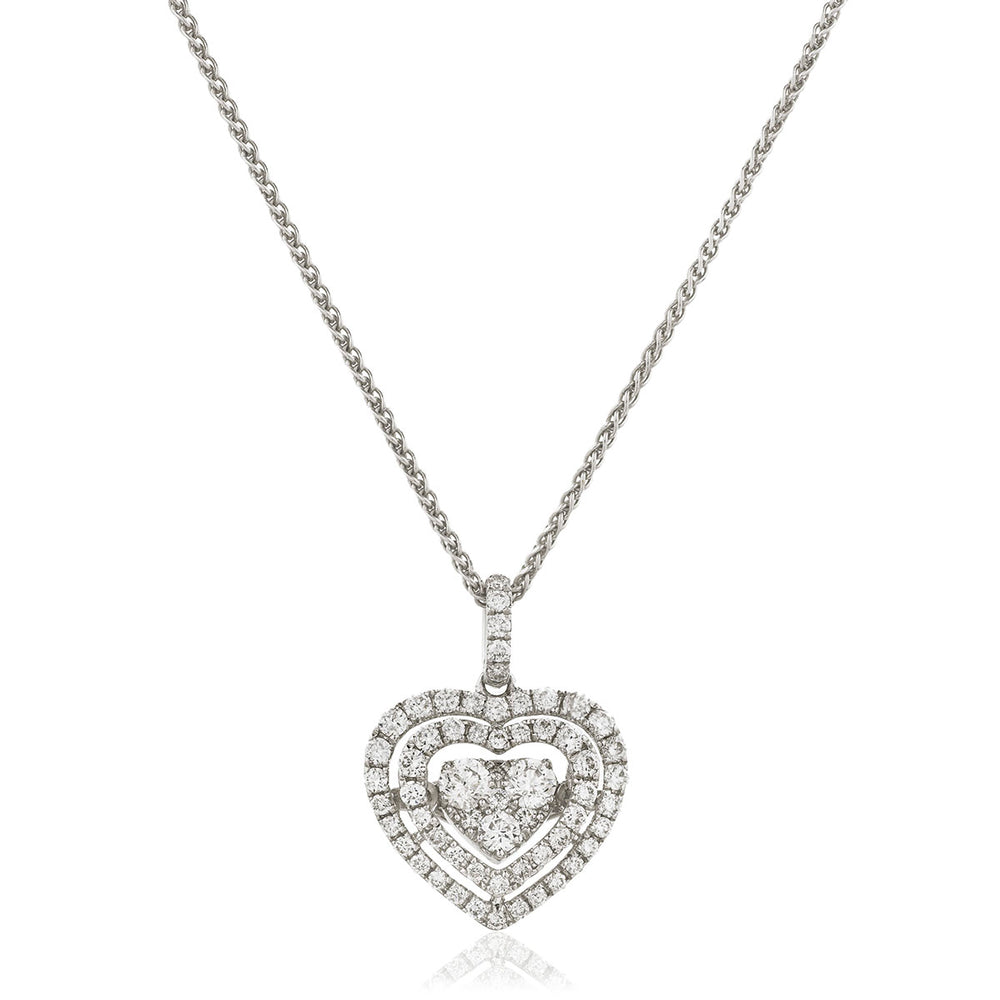 Heart Shape Double Halo Cluster Pendant and Chain 0.65ct