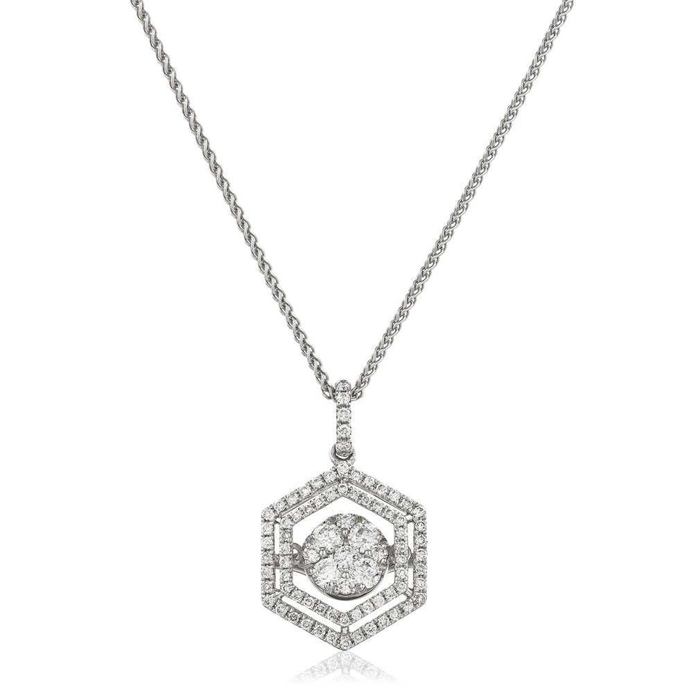 Hexagon Shape Double Halo Cluster Pendant and Chain 0.60ct