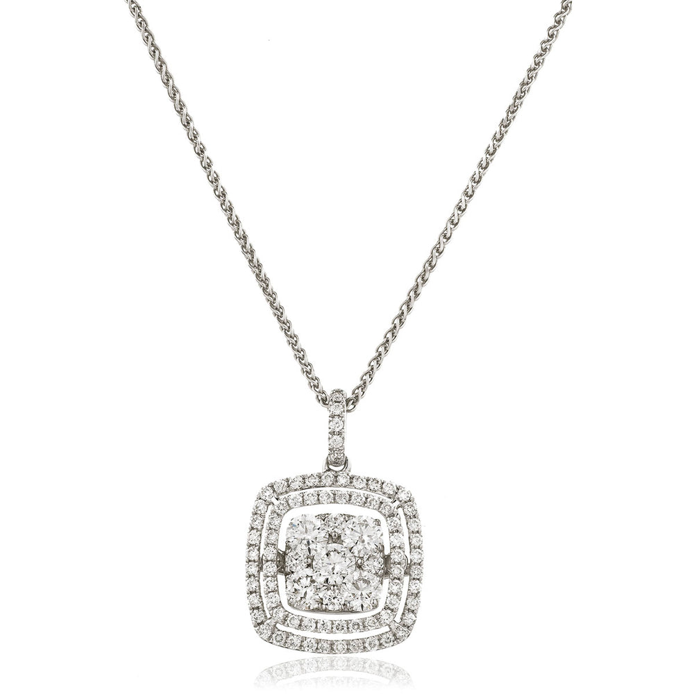 Cushion Shape Double Halo Cluster Pendant and Chain 1.05ct
