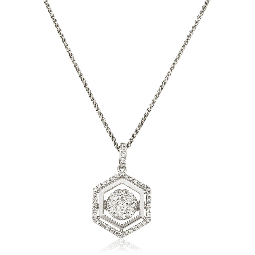 Hexagon Shape Halo Cluster Pendant and Chain 0.50ct
