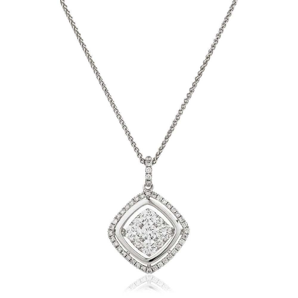 Cushion Shape Halo Cluster Pendant and Chain 0.90ct