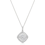 Cushion Shape Double Halo Cluster Pendant and Chain 1.00ct