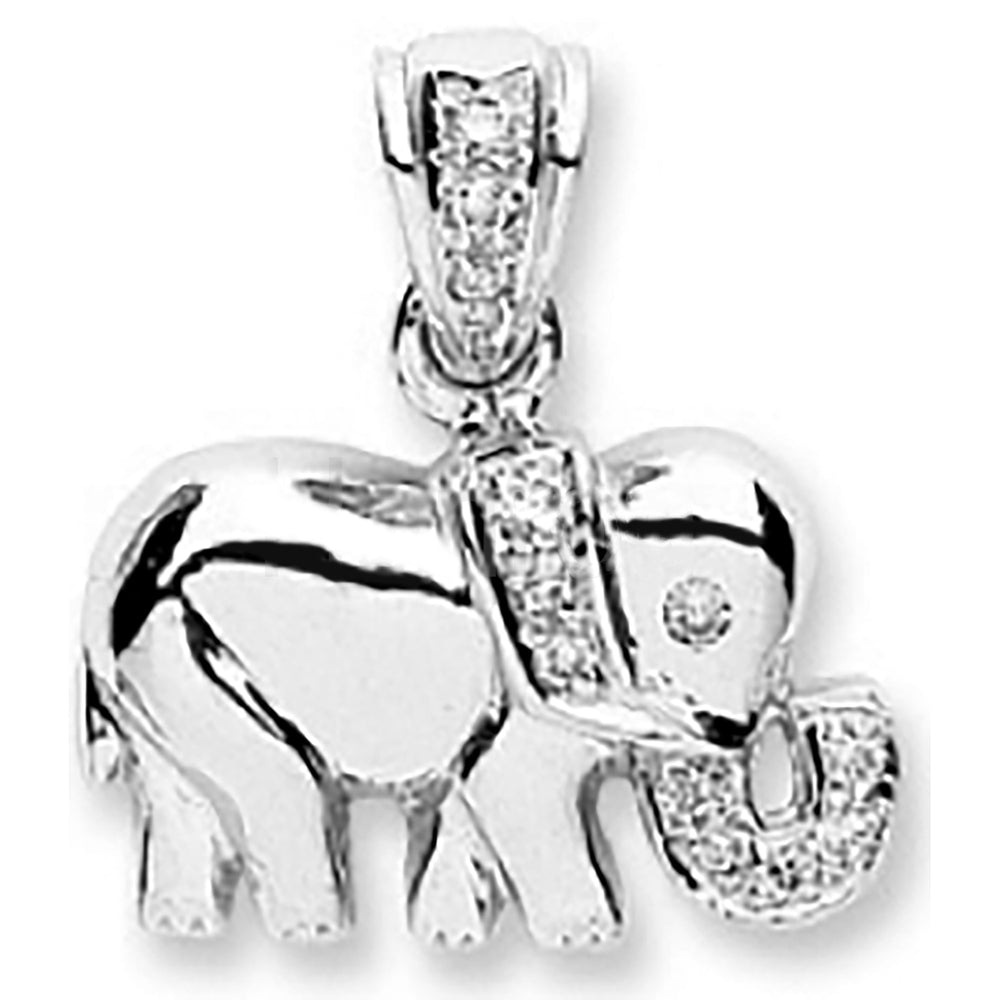 9ct White Gold 0.07ct Diamond Elephant Pendant