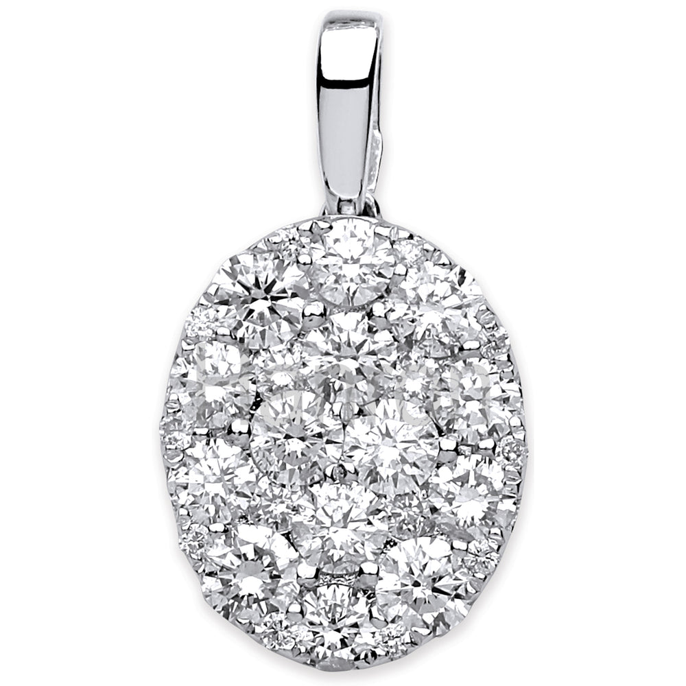 18ct White Gold Oval 0.75ct Pave Pendant