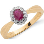 9ct Yellow Gold 0.10ct Diamond & 0.50ct Ruby Cluster Ring