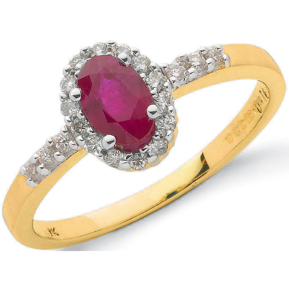 9ct Yellow Gold 0.16ct Diamond & 0.55ct Ruby Cluster Ring