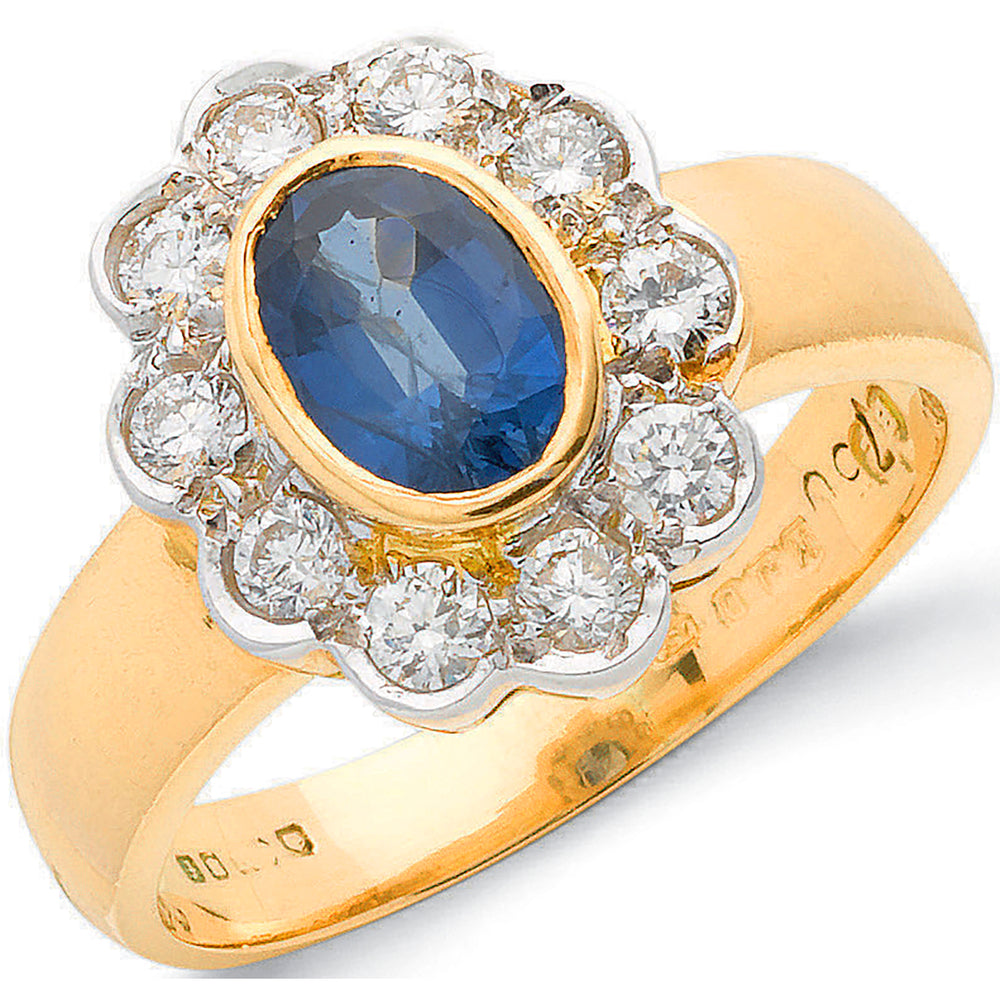 18ct Yellow Gold 0.40ct Diamond & 0.90ct Blue Sapphire Cluster Ring